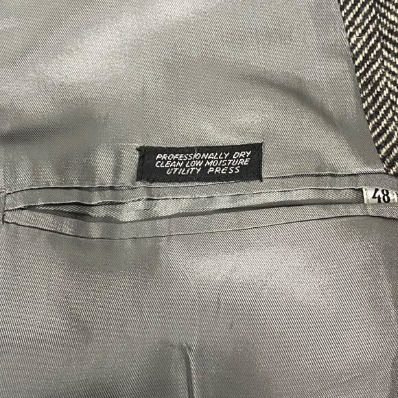 Mens Wool Blazer Size 48 Dark Academia Grandpacore Old Money Poland Herringbone - Picture 5 of 7